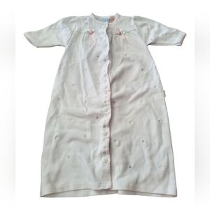 Le Top Newborn White Gown with Pink Rose And Bow Accents